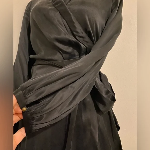 ZIMMERMAN BLACK SILK RUFFLE LONG DRESS ASYMMETRICAL WITH BELT SIZE 0 - Picture 10 of 13